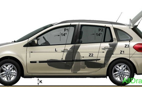 Renault Clio Grandtour (2007) (Renault Clio Grandtur (2007)) are drawings of the car